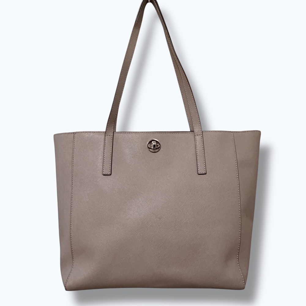 Michael Kors Large Saffiano Leather Laptop Tote Taupe Work Bag - Picture 2 of 16